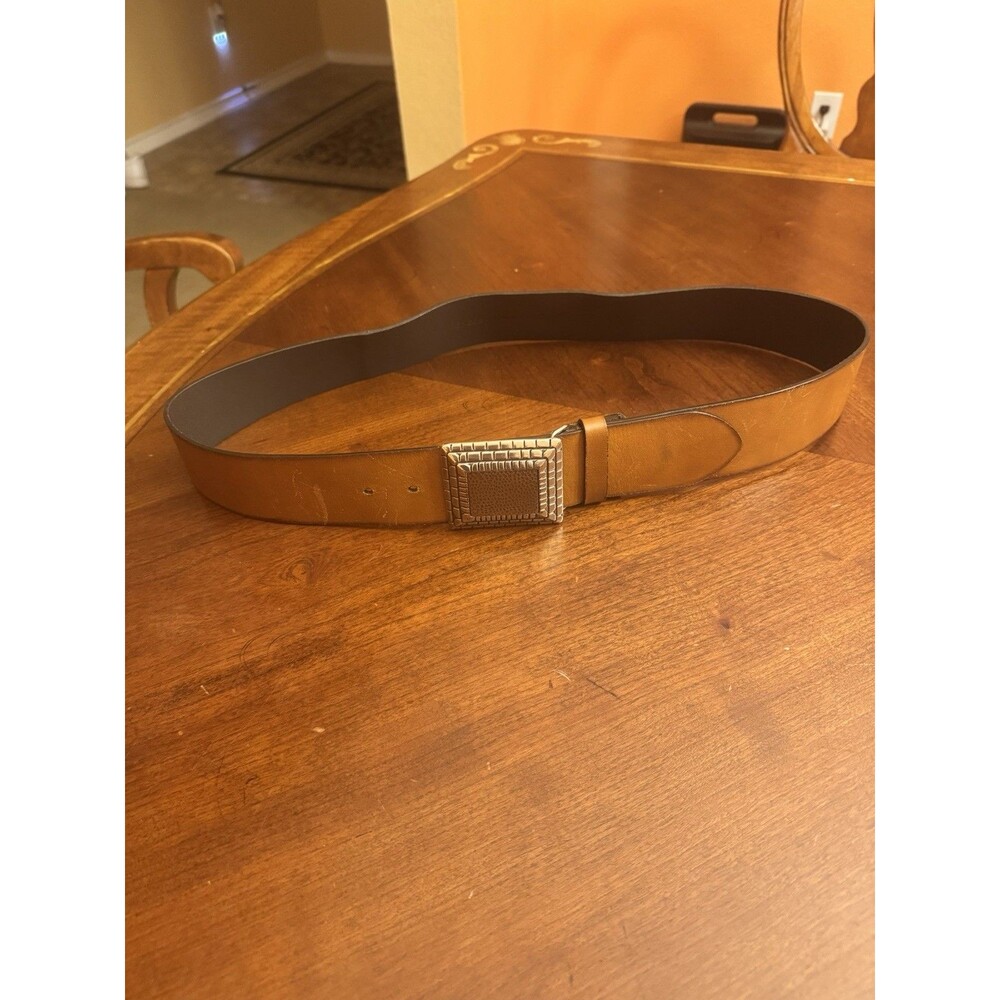 Chico's Women's Wide Leather Belt Brown Size M Big Buckle